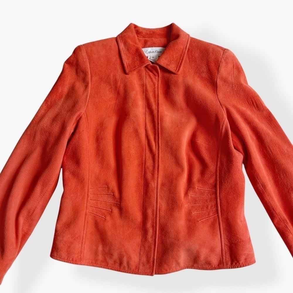 90s Calvin Klein Genuine Suede Leather Shirt Jacket Shacket Salmon Color M - Picture 5 of 12